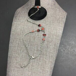 Ring Bracelet Hand Jewelry Red Black Matte Silver Chain Adjustable Retro BoHo